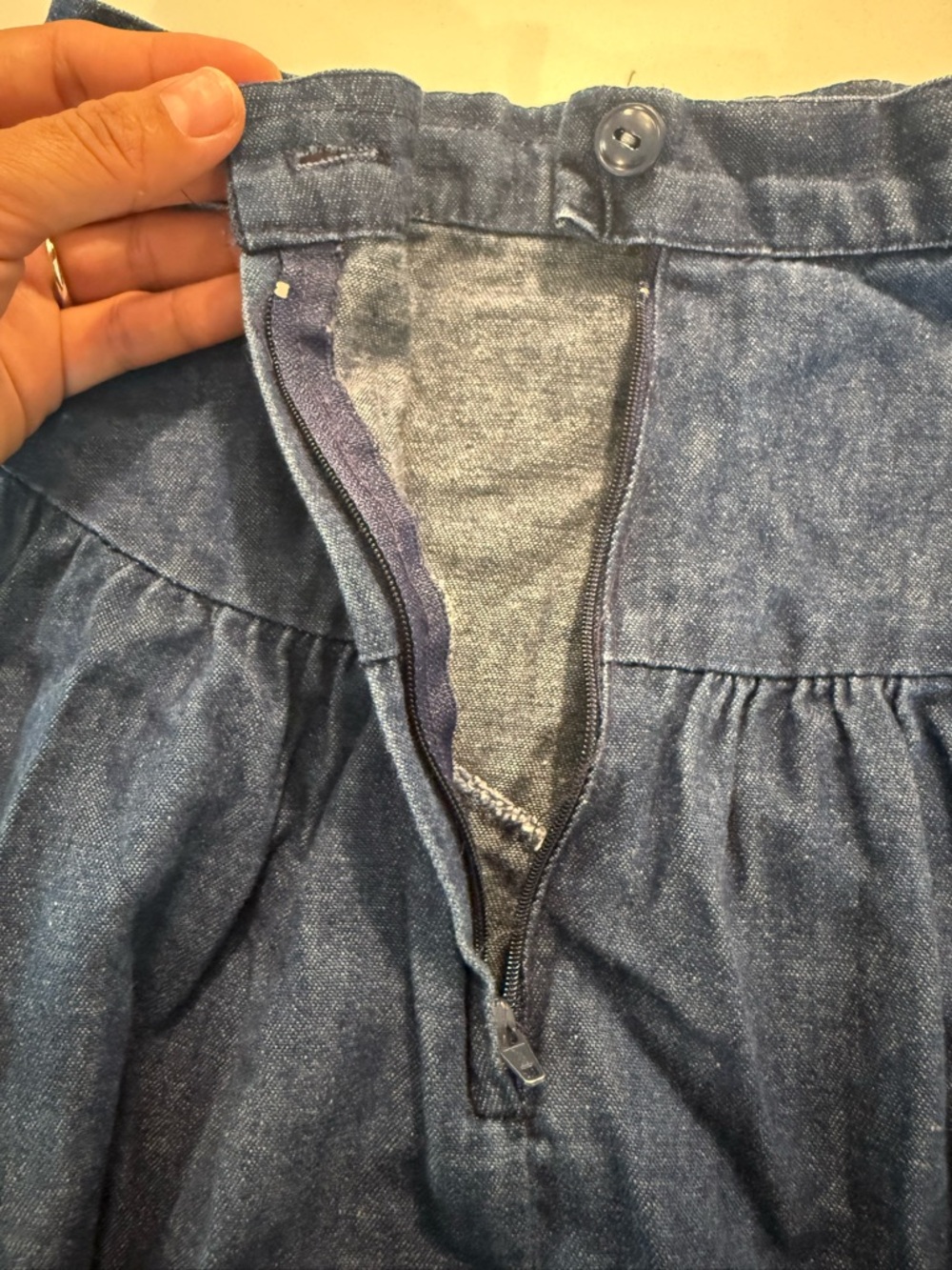 Vtg Gunne Sax Prairie Denim Skirt Cottagecore Western Yoke Tiered Midi Size XXS - Picture 7 of 11